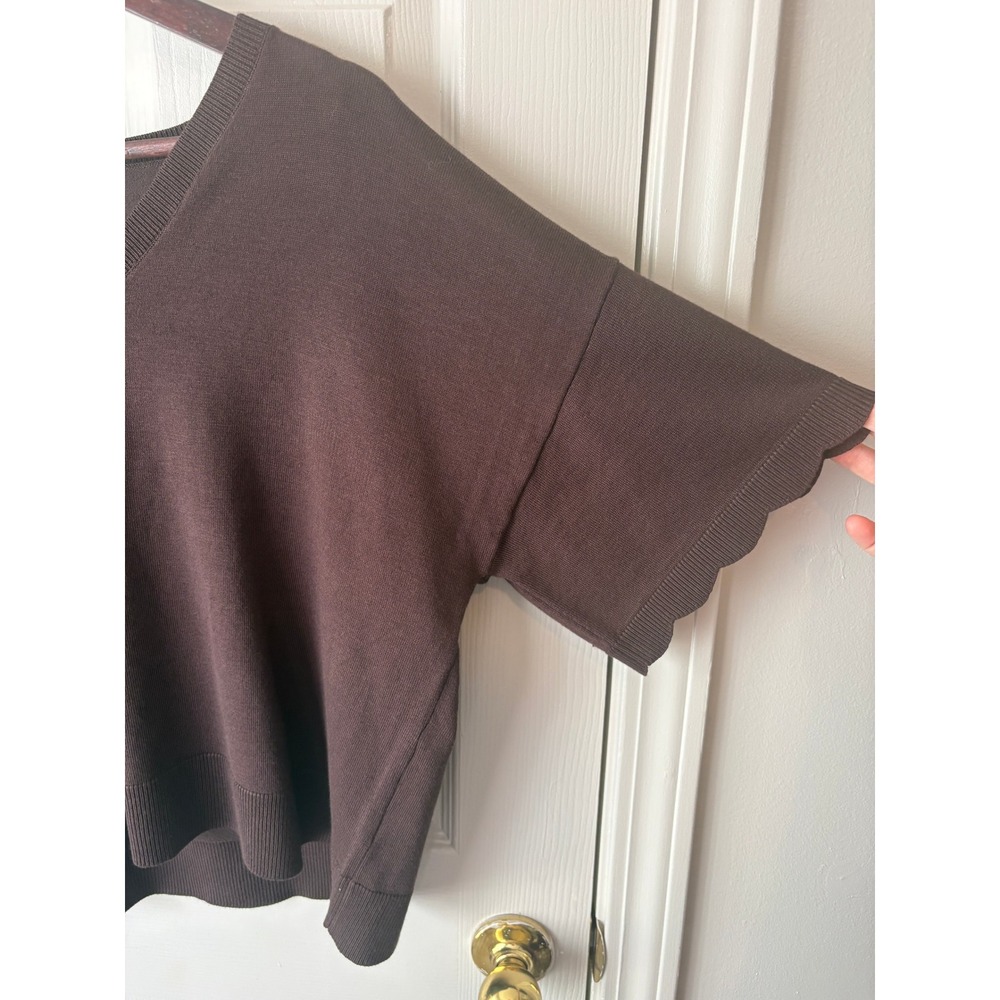 Cable & Gauge V-Neck Sweater Women XL Brown Short Sleeve Knit Casual Top - Picture 2 of 6